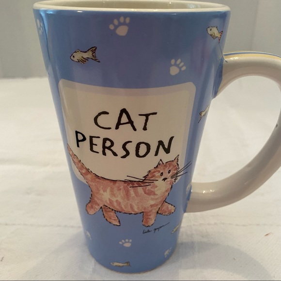CAT PERSON Tumbleweed pottery cat mugs. Blue cat person mug.Green cat mug - Picture 3 of 6